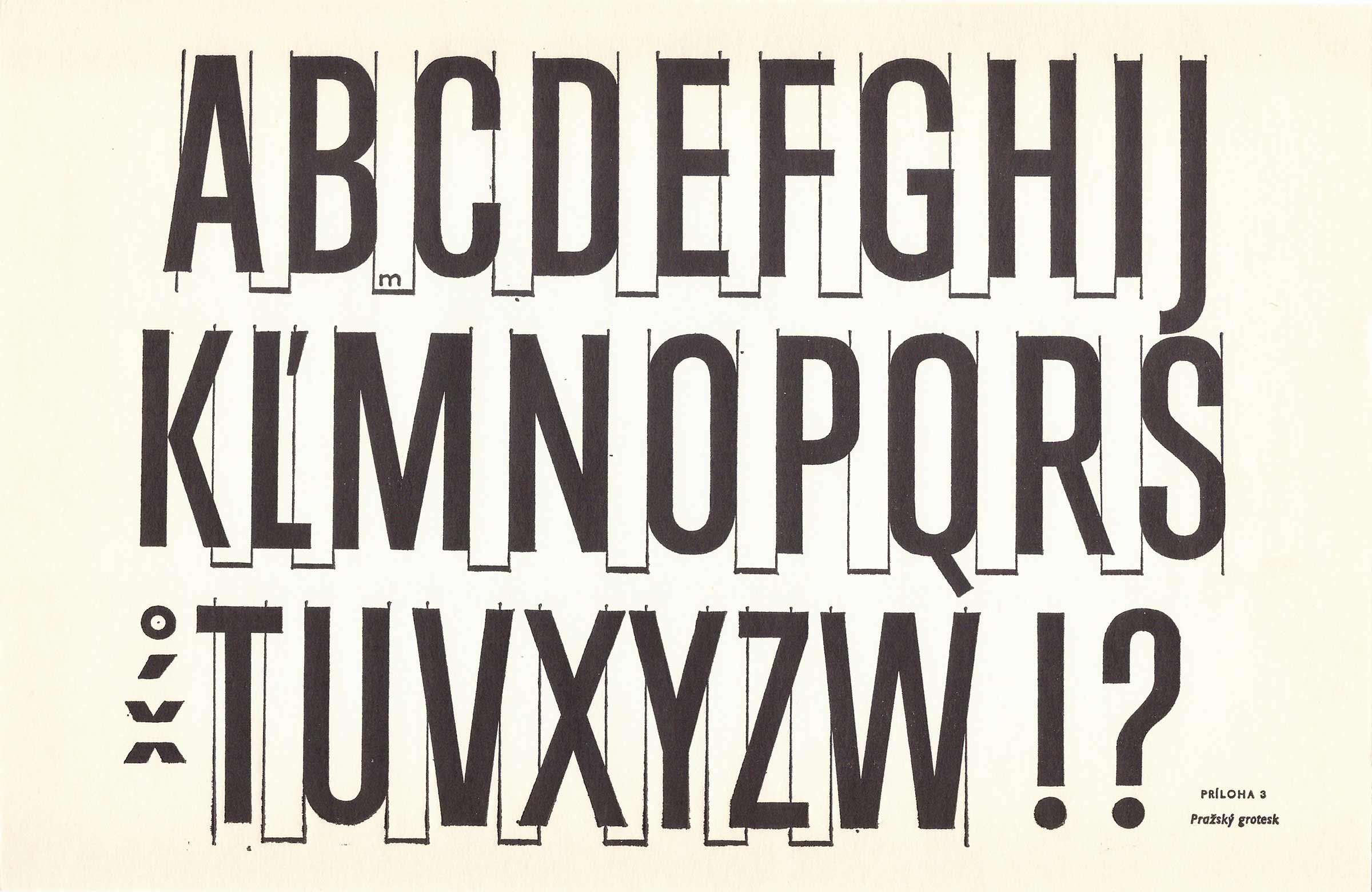 Prague Grotesk, source: Fridrich Moravčík – Metodika tvorby a radenia písma, 1969.